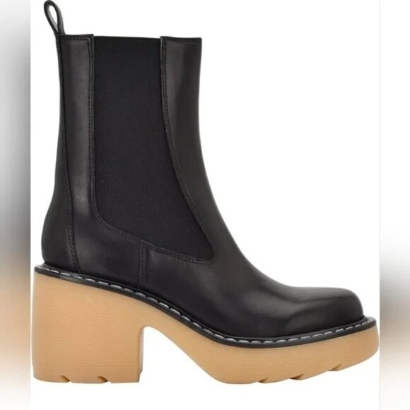 Marc Fisher Shoes - Marc Fisher Black Leather Fredy Black Platform Boot Chunky Lug 90s Sz 8.5 NWOB